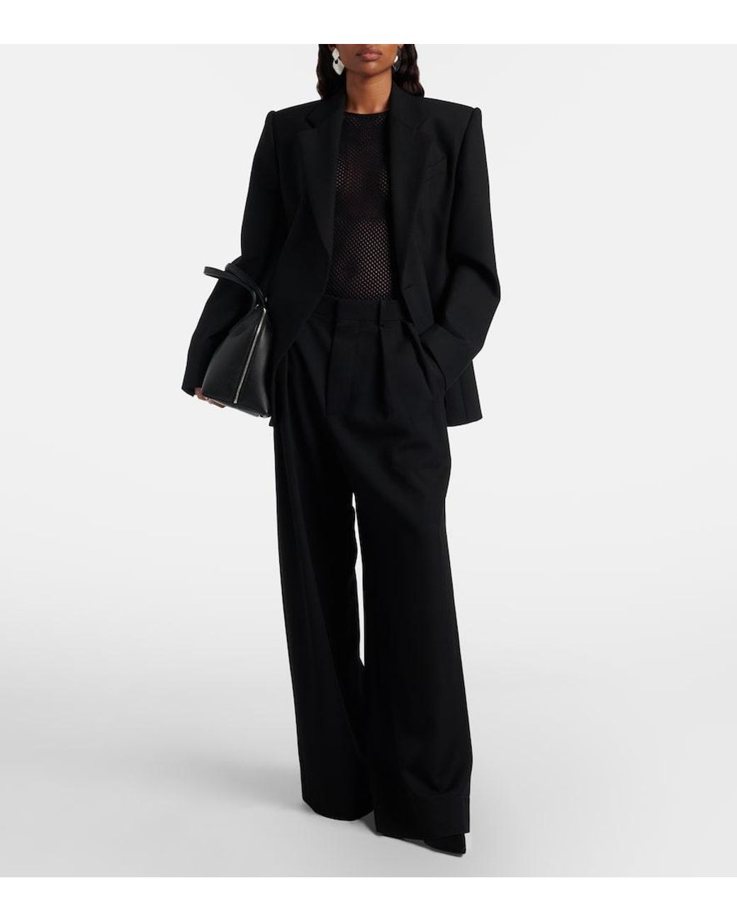 Wardrobe NYC Black Open-Knit Wool-Blend Bodysuit
