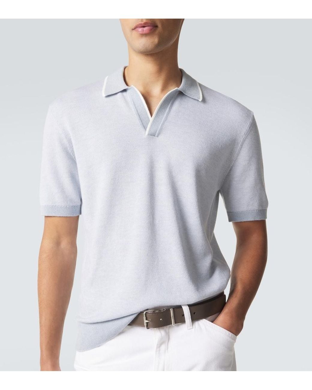 Orlebar Brown Blue Horton Cotton And Wool Pique Polo Shirt for men