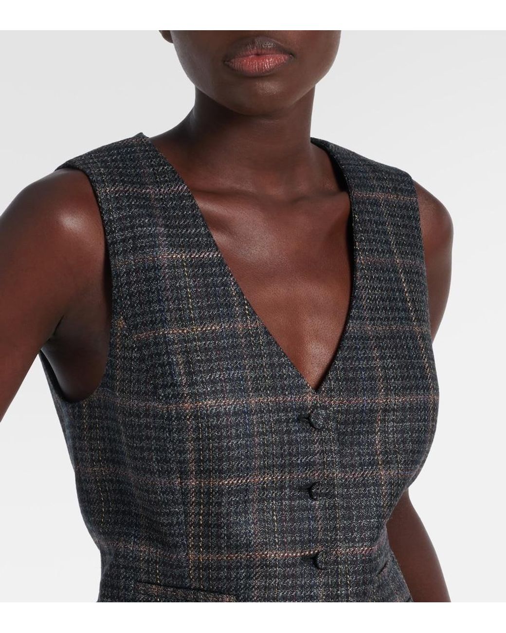 Gabriela Hearst Gray Coleridge Checked Wool And Silk Vest