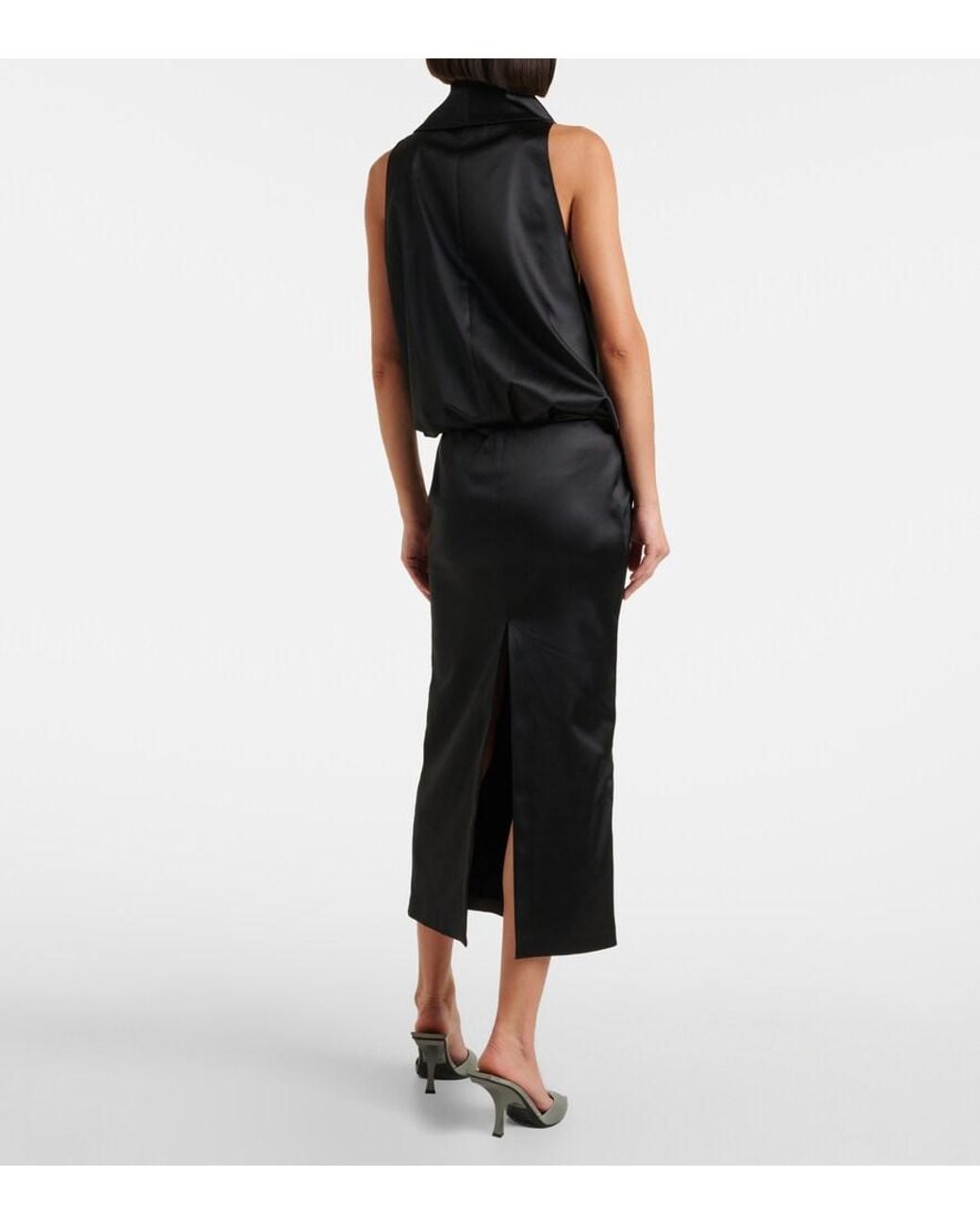 The Attico Black Satin Midi Dress