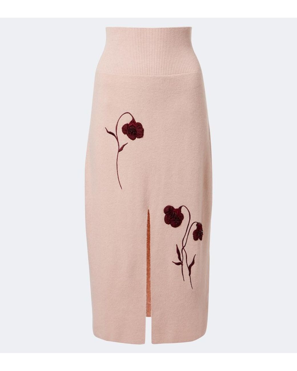 Erdem Pink Floral-Applique Knitted Midi Skirt