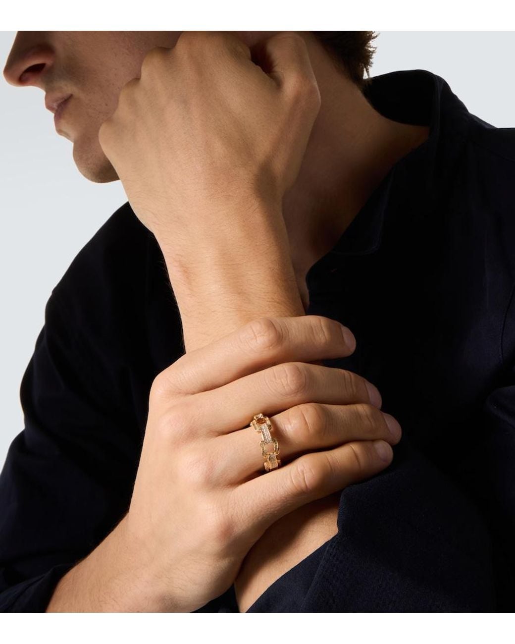 SHAY Metallic Deco Link 18Kt Ring With Diamonds for men