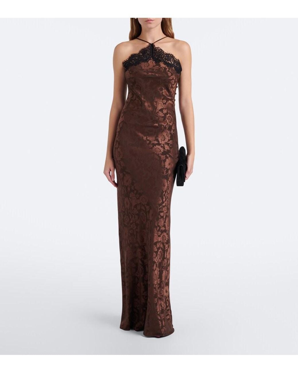 Veronica Beard Brown Rue Floral Jacquard Silk-Blend Gown