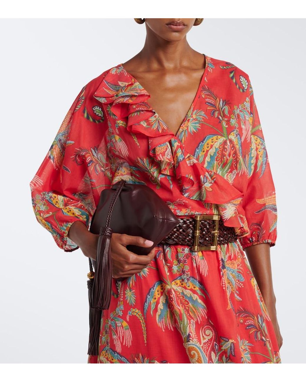 Etro Red Floral Cotton Wrap Top