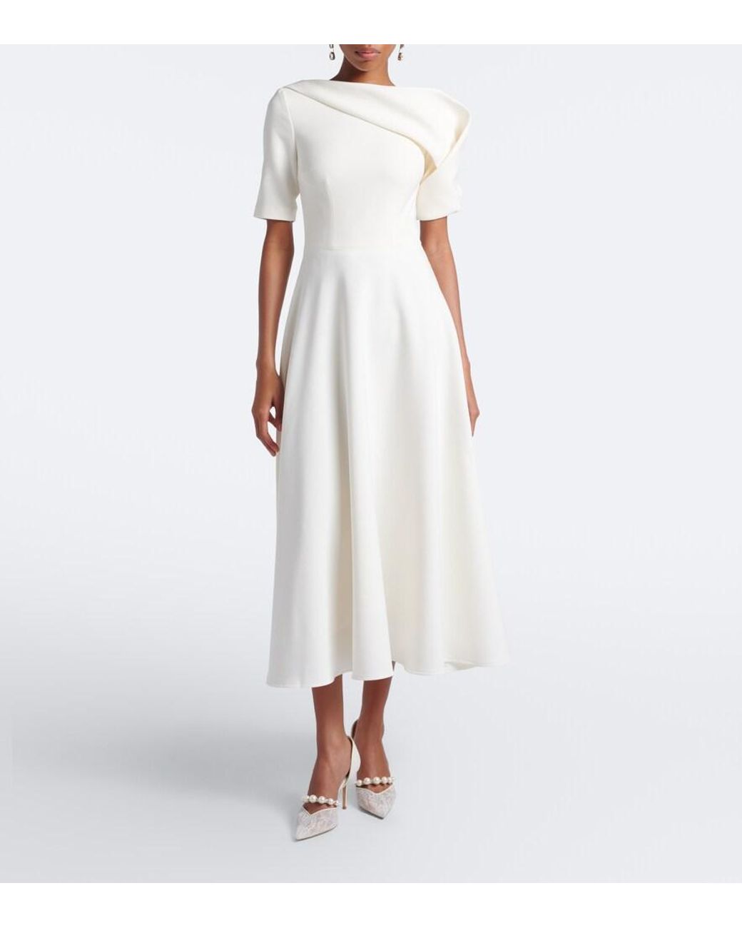 Safiyaa White Bridal Melinda Belted Crepe Midi Dress