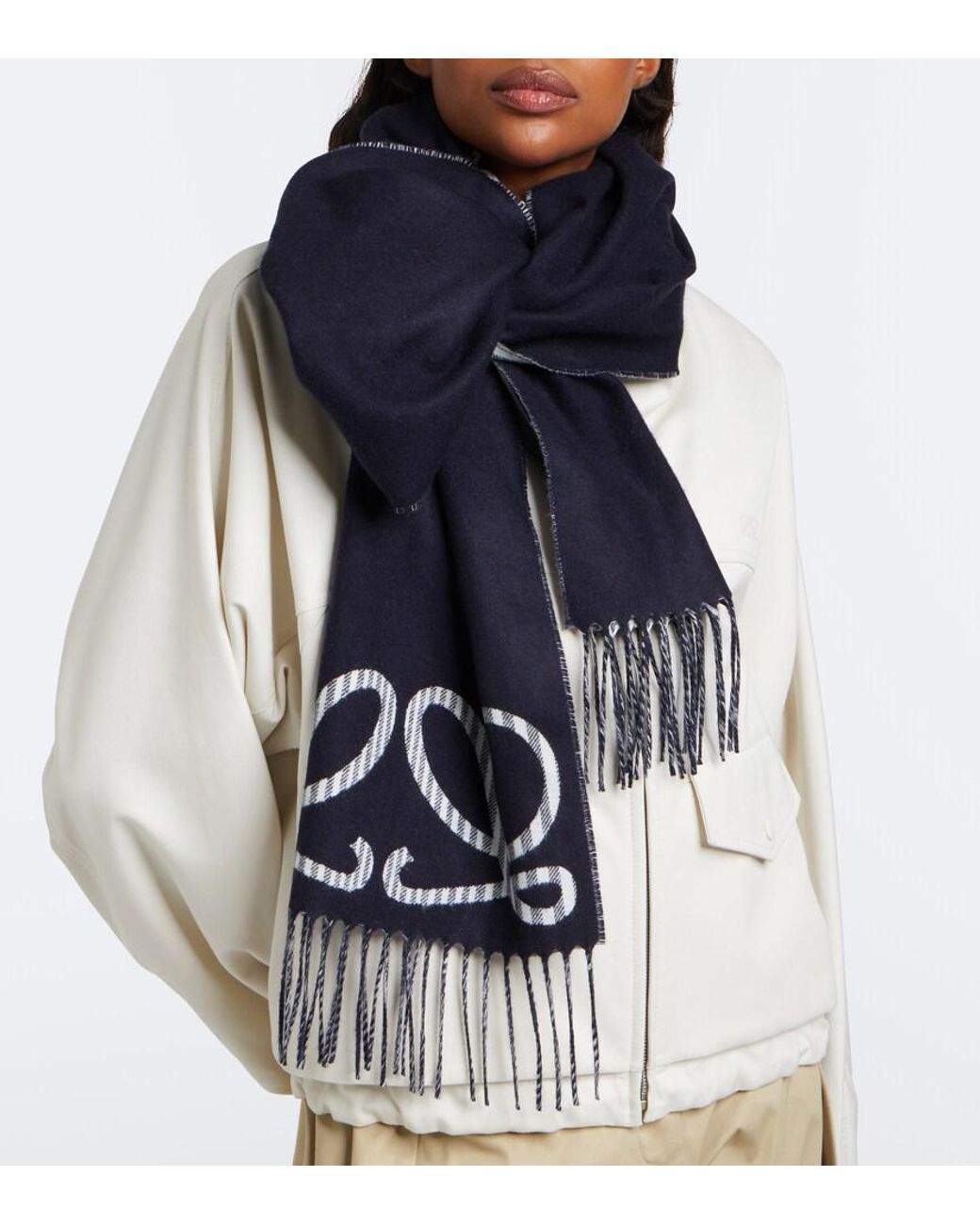 Loewe Blue Double L Jacquard Silk And Cashmere Scarf