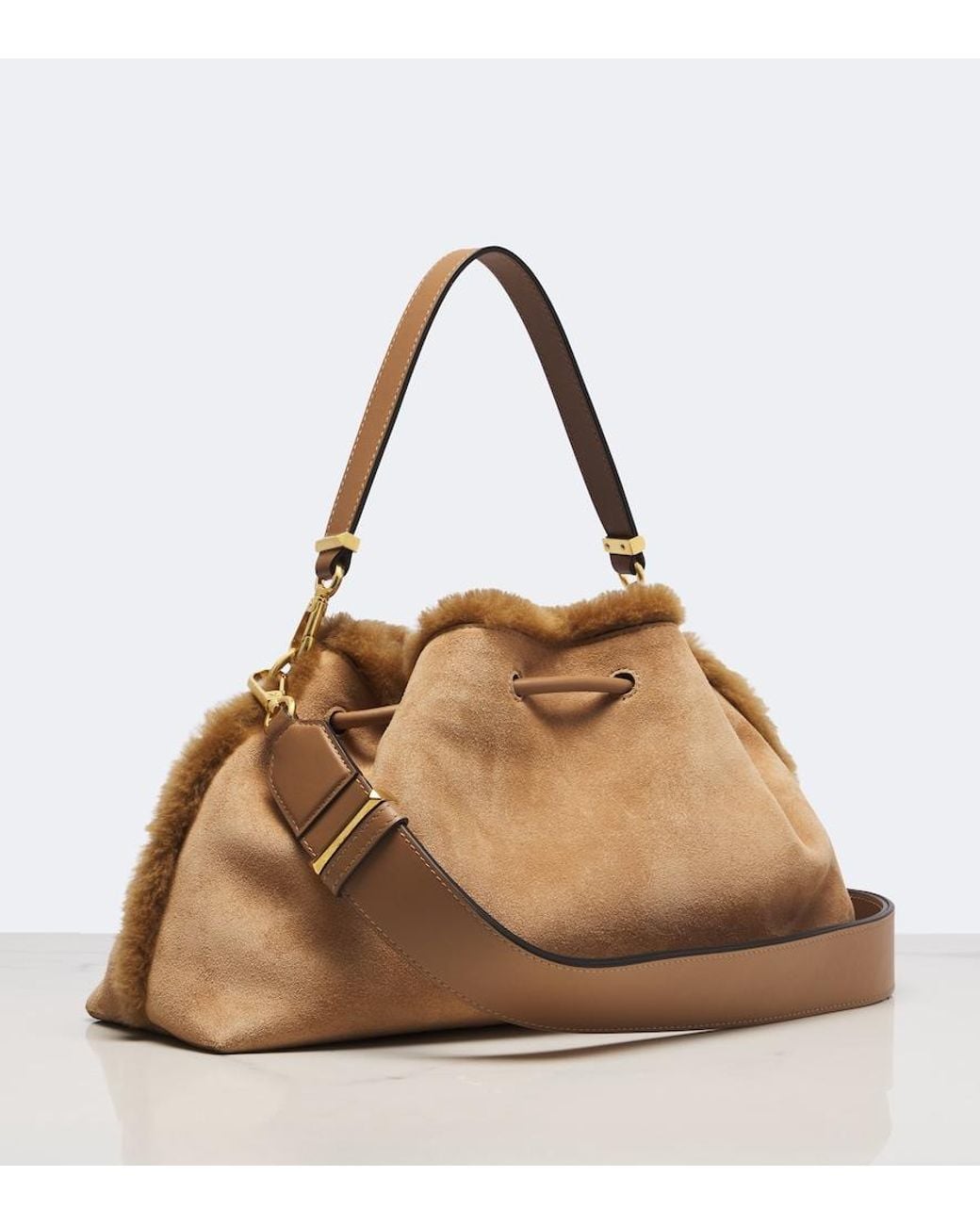 Jimmy Choo Natural Cinch Medium Suede Shoulder Bag