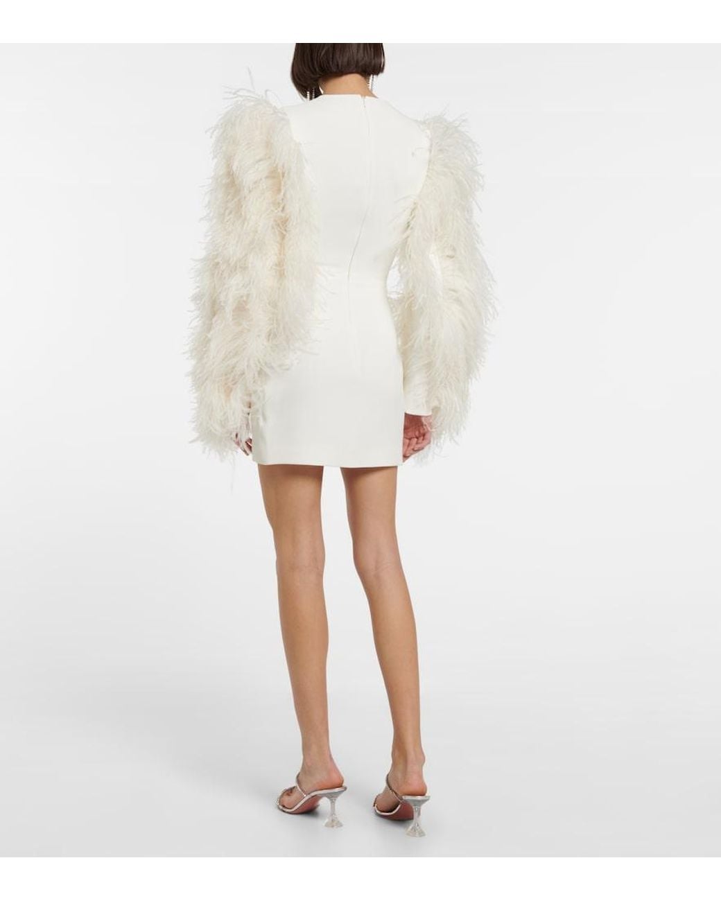 David Koma White Feather-Trimmed Cady Minidress
