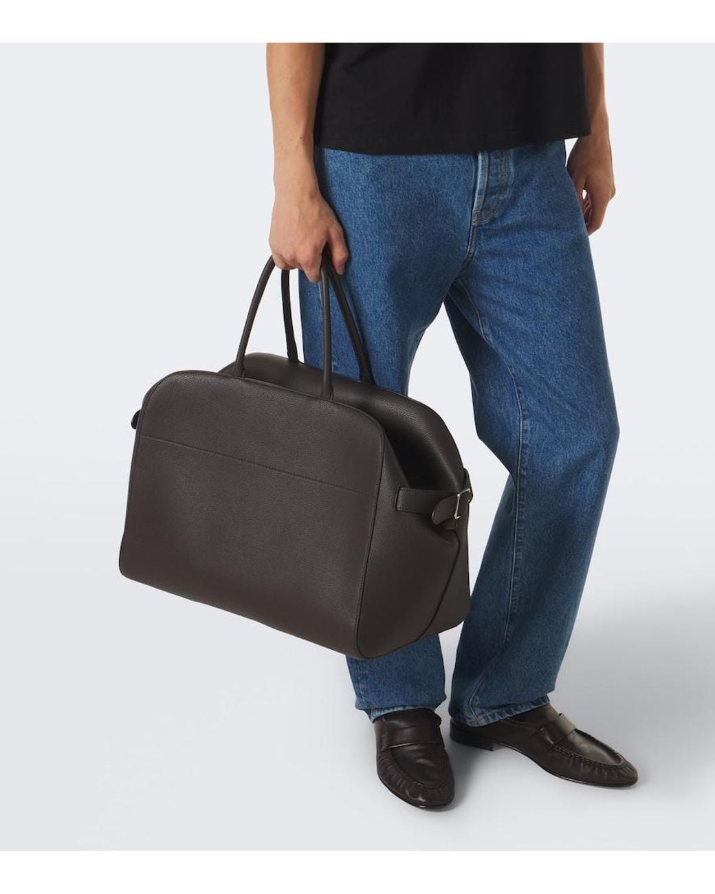 The Row Black Marco Leather Duffel Bag for men