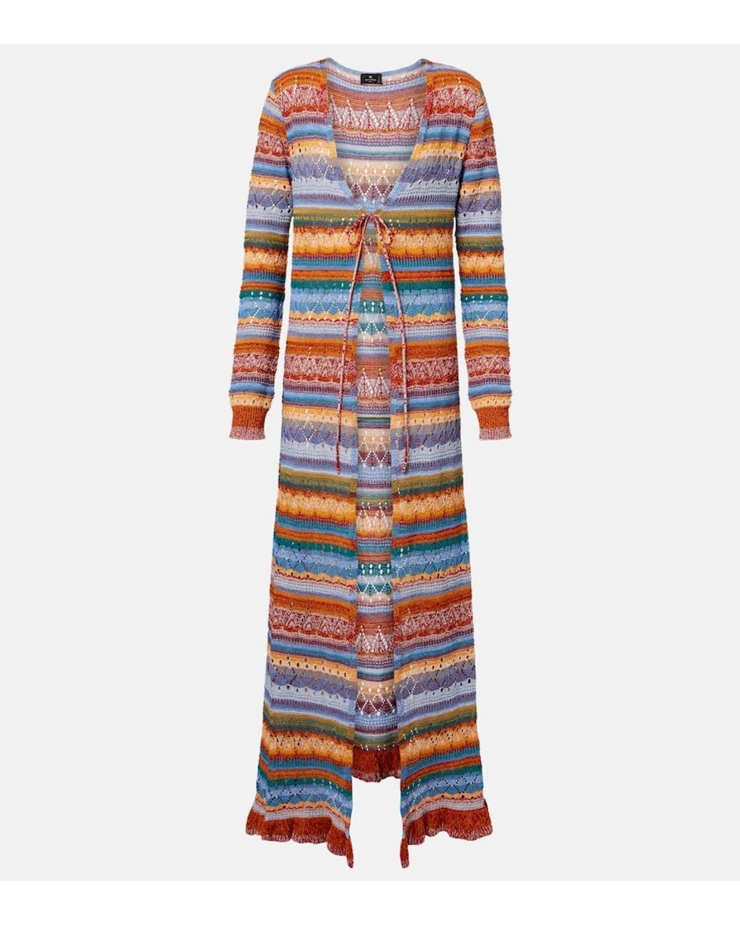 Etro Red Crochet Striped Cotton Cardigan