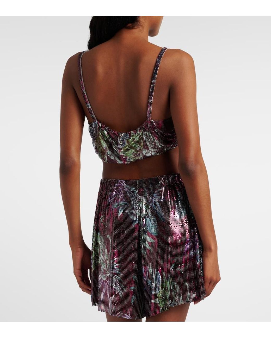 Rabanne Purple Floral Chainmail Crop Top