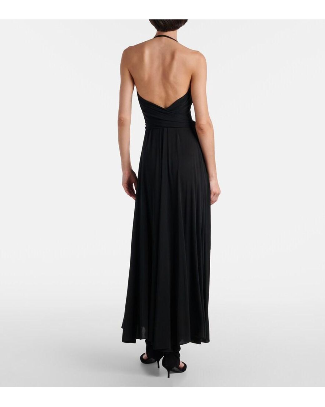 Alaïa Black Cross Draped Gathered Maxi Dress