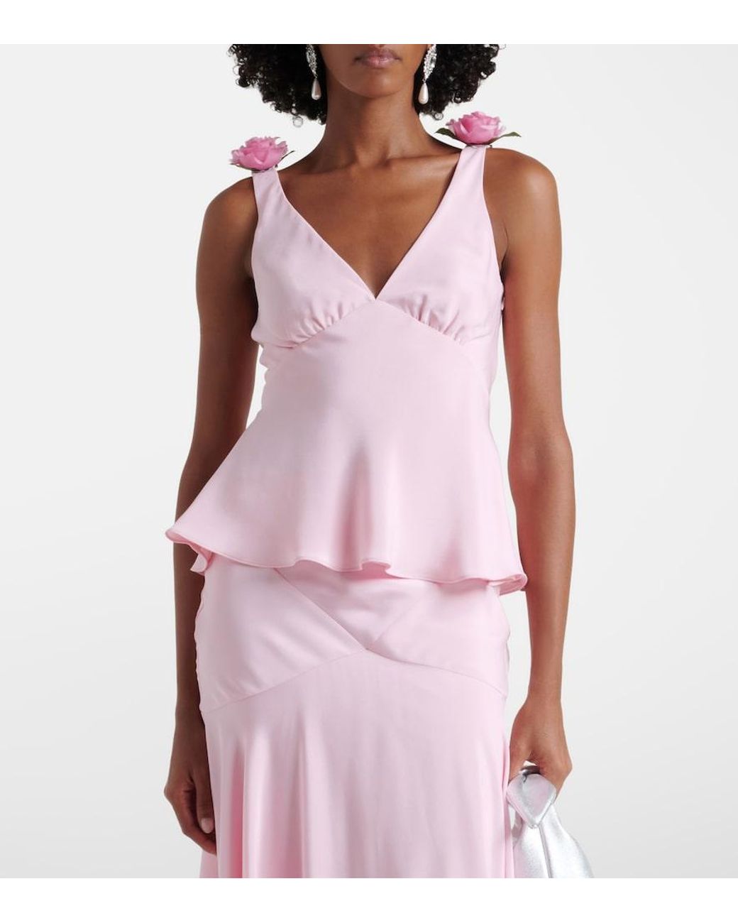 Rodarte Pink Floral-Applique Silk Crepe Top