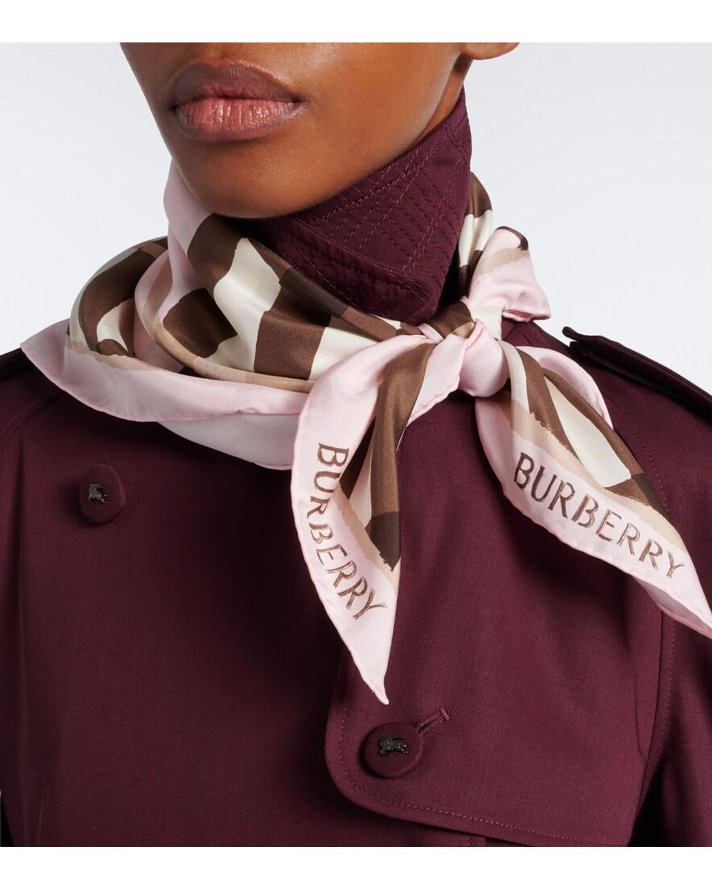 Burberry Pink Check Silk Poplin Scarf