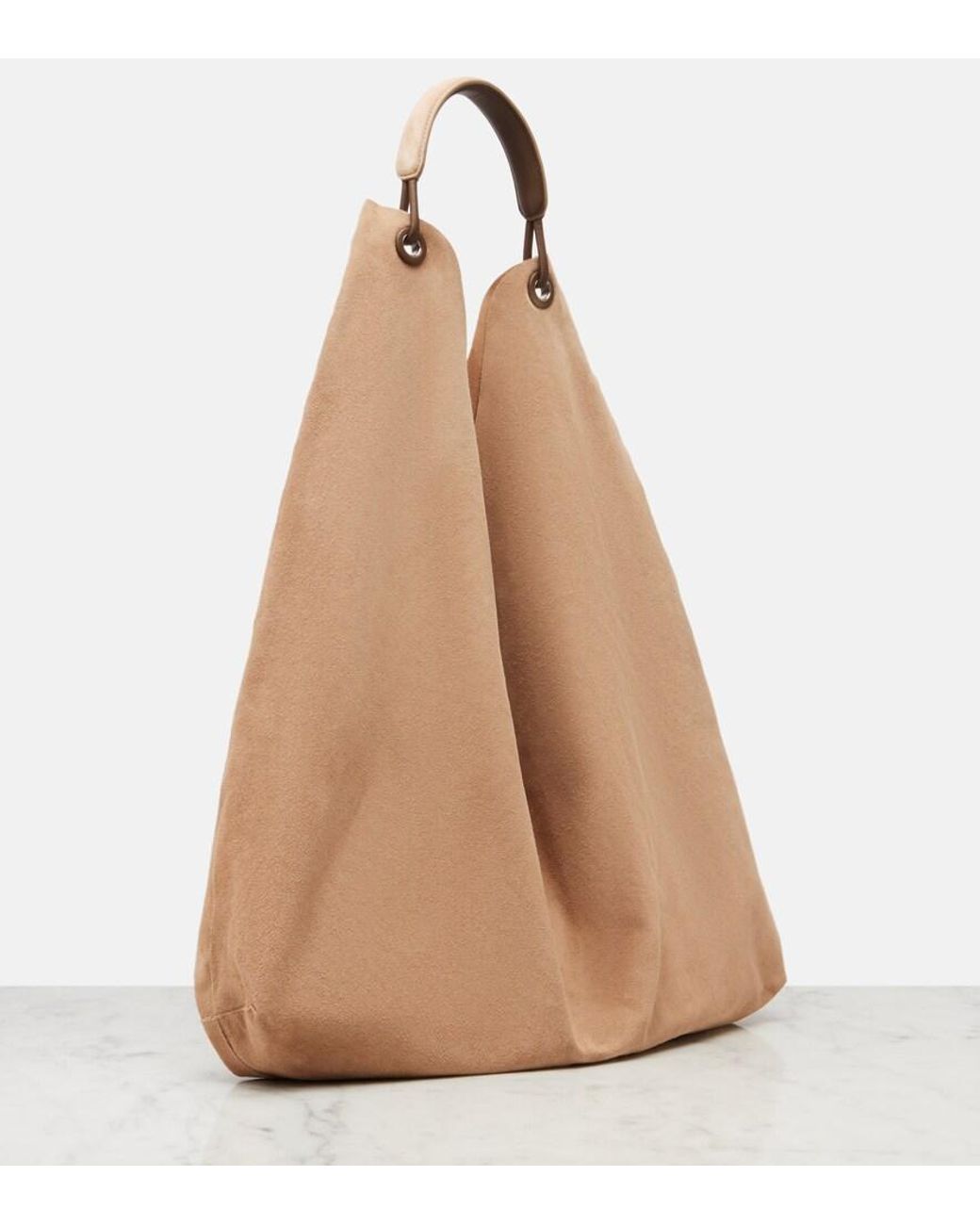 The Row Natural Schultertasche Bindle Three Aus Veloursleder