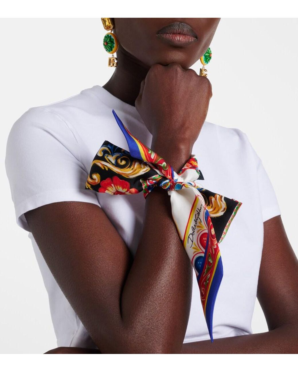 Dolce & Gabbana White Carretto Silk Twill Scarf