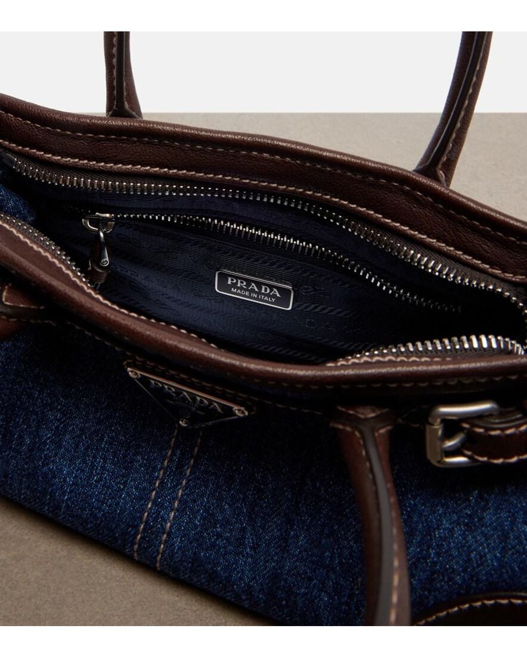 Prada Blue Bonnie Small Denim Top-Handle Bag