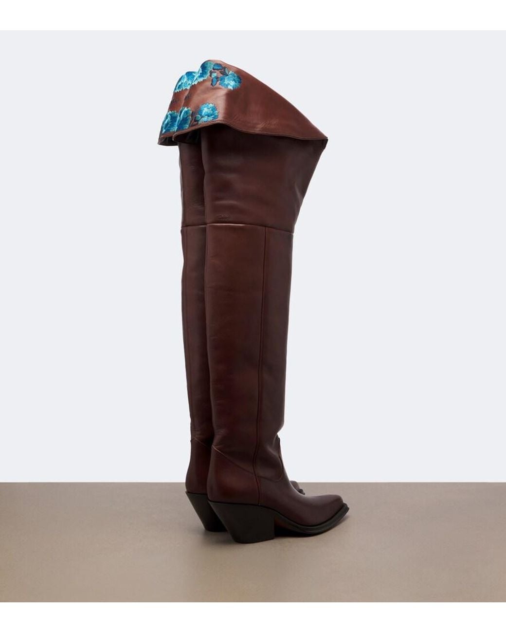 Chloé Brown Azelan Floral Leather Over-The-Knee Boots