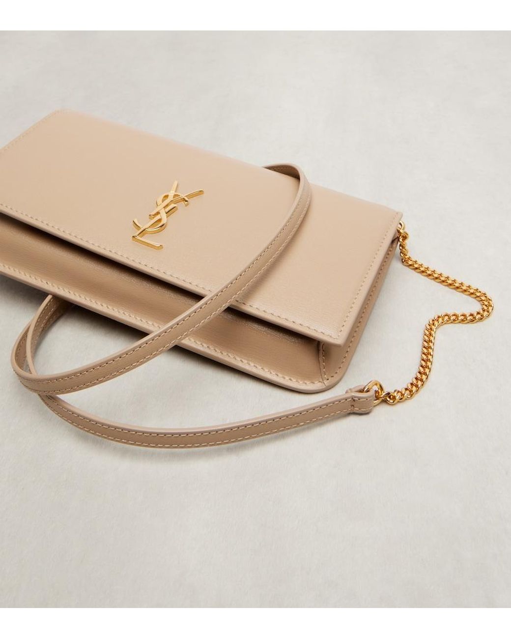 Saint Laurent Natural Cassandre Leather Phone Pouch