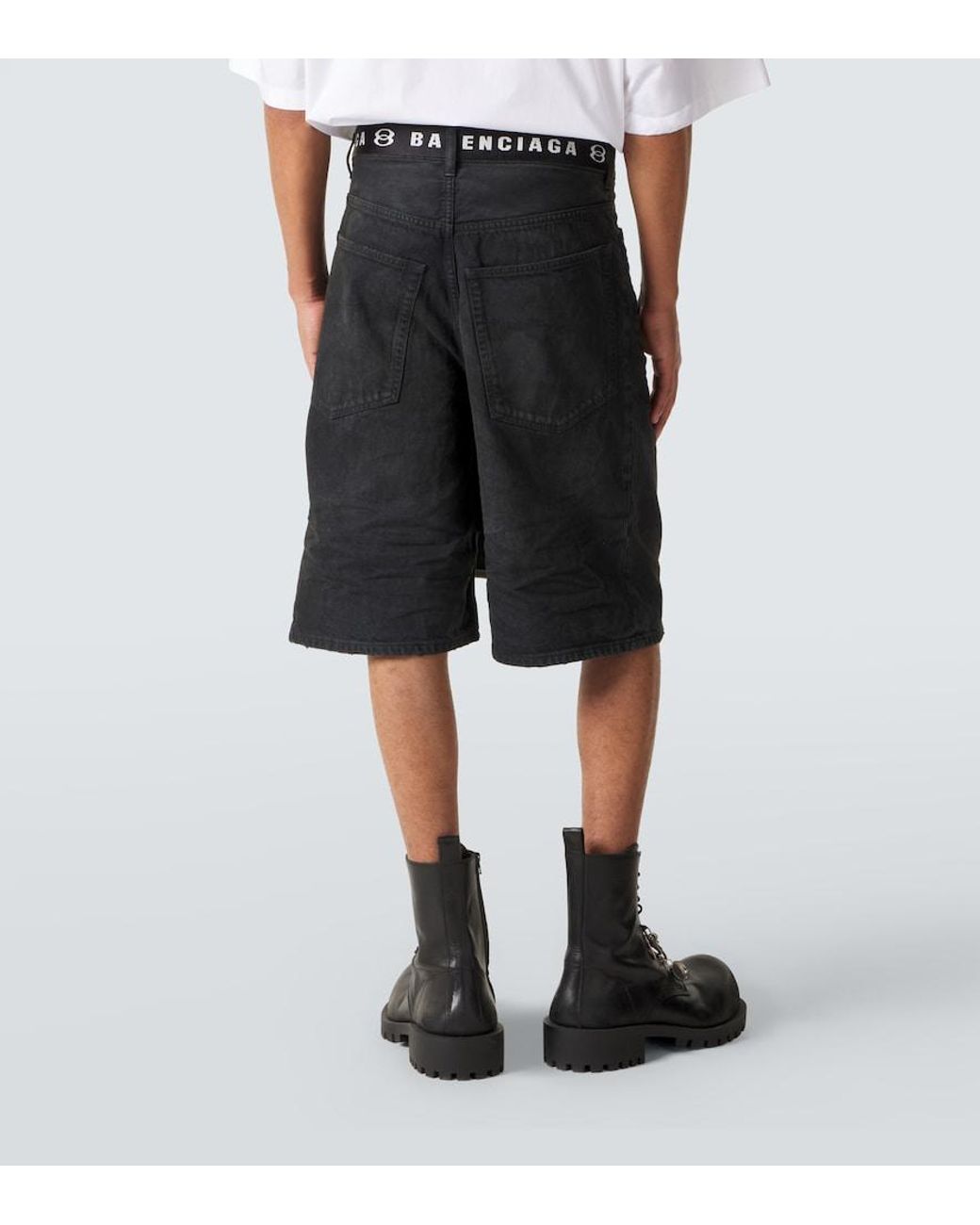 Balenciaga Black Unity Belted Denim Bermuda Shorts for men