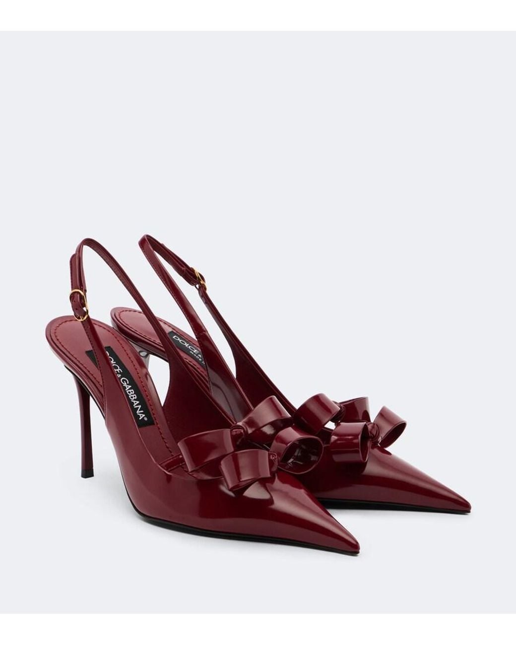 Dolce & Gabbana Red Bow-Detail Patent Leather Slingback Pumps