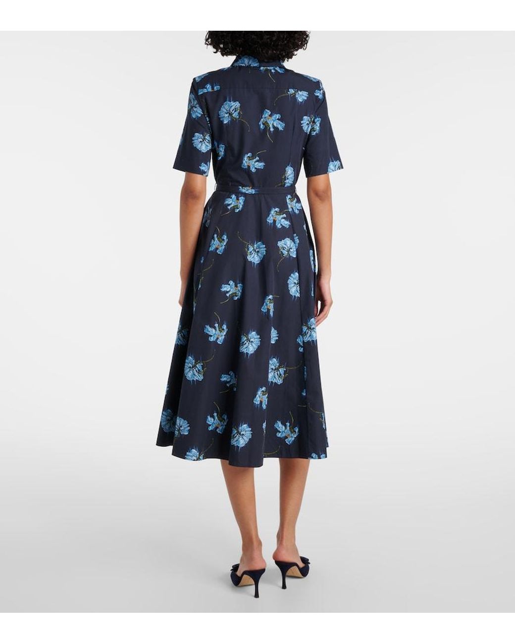Emilia Wickstead Blue Floral Cotton Shirt Dress