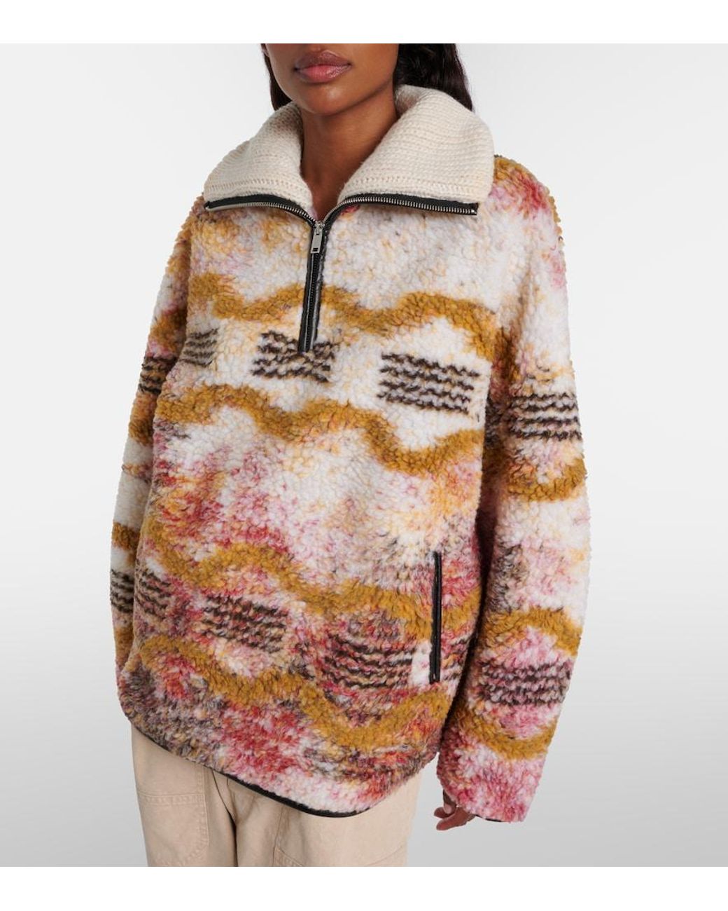 Isabel Marant Natural Marner Fleece Half-Zip Sweater