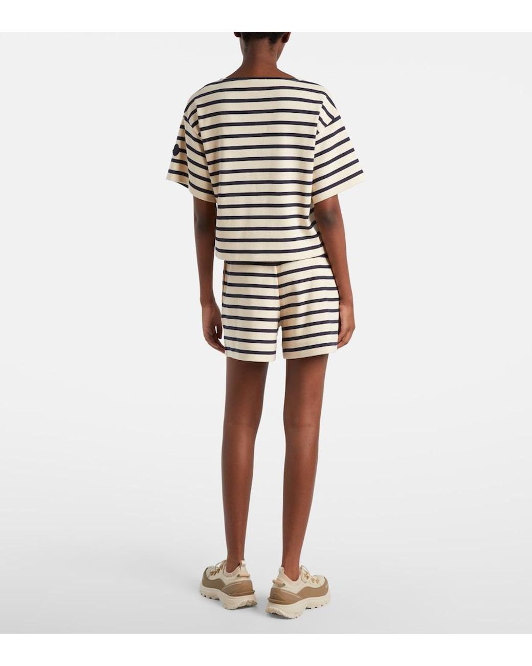 Moncler Blue Striped Cotton Jersey Shorts