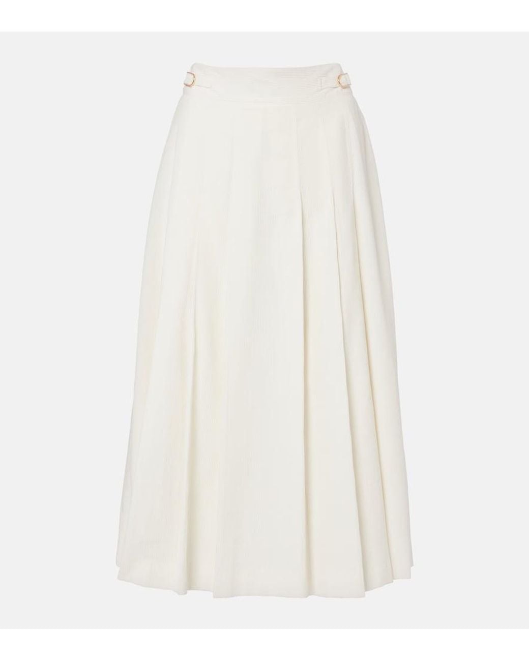 Gabriela Hearst White Wesley Pleated Cotton Corduroy Midi Skirt