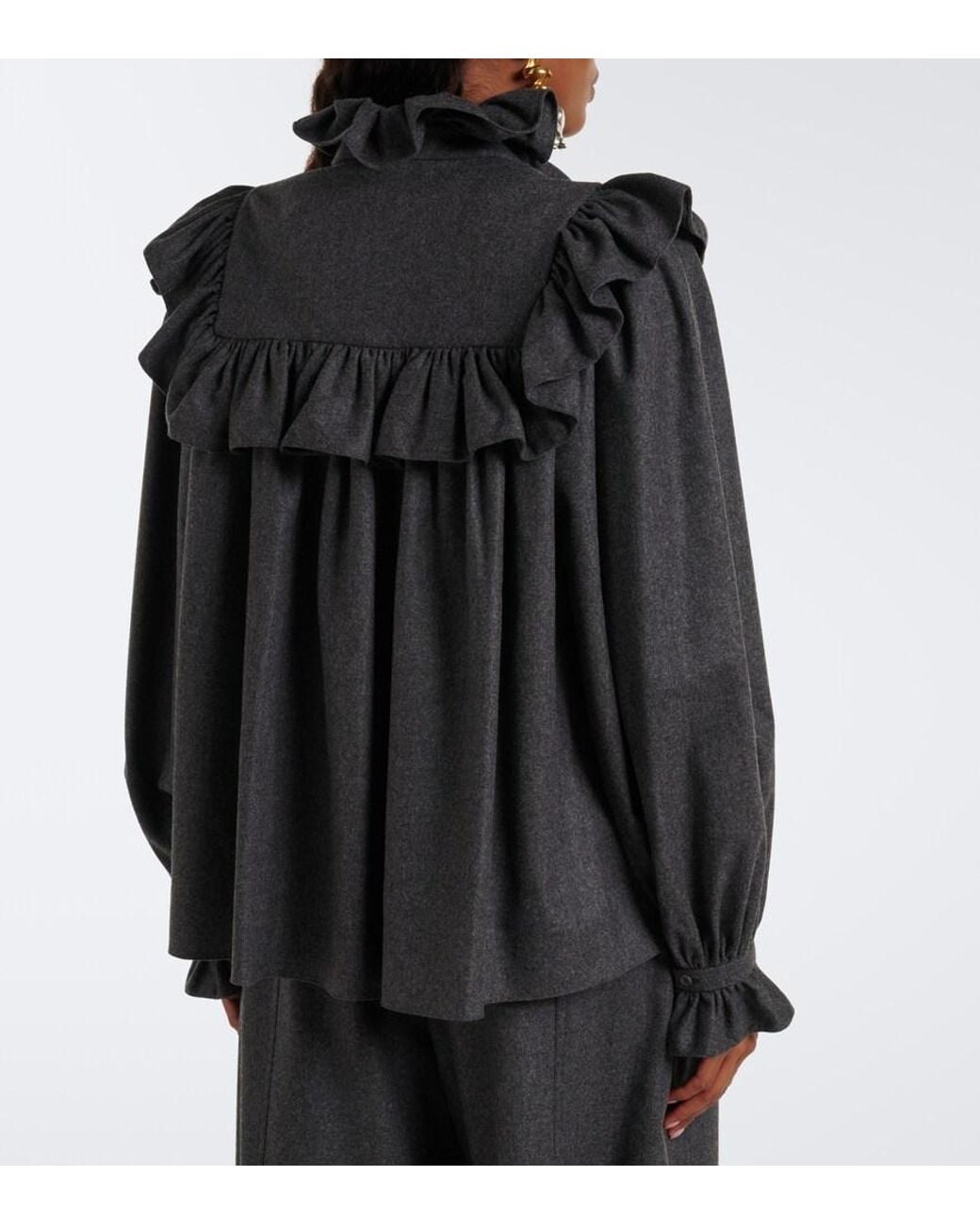 Chloé Black Ruffled Wool And Cashmere Flannel Blouse