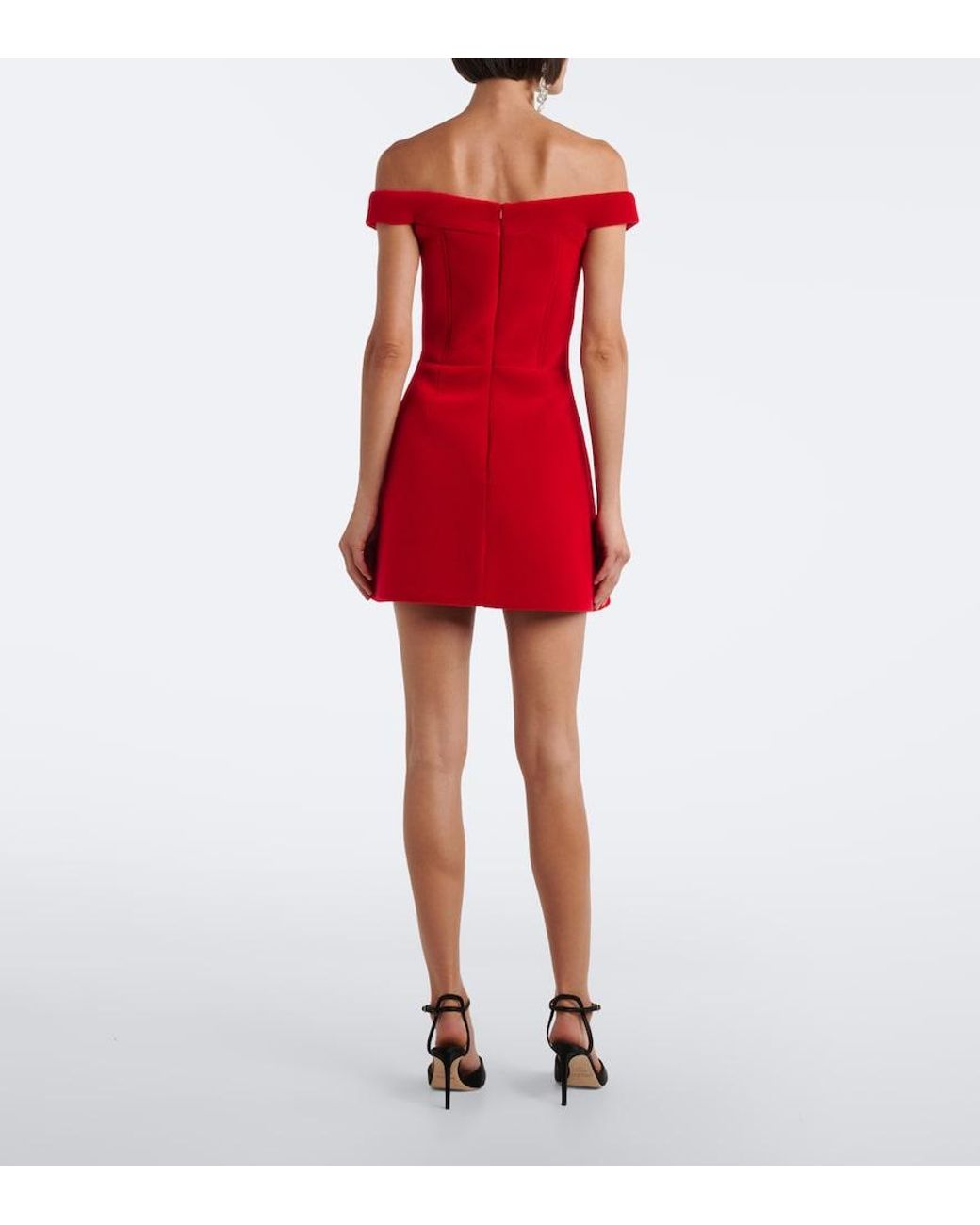 David Koma Red Off-Shoulder Velvet Minidress
