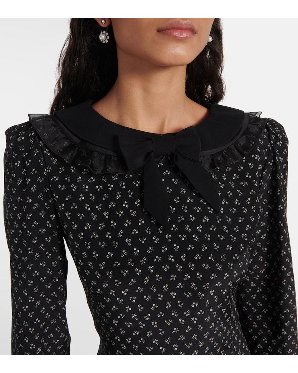 Alessandra Rich Black Floral Printed Silk Minidress