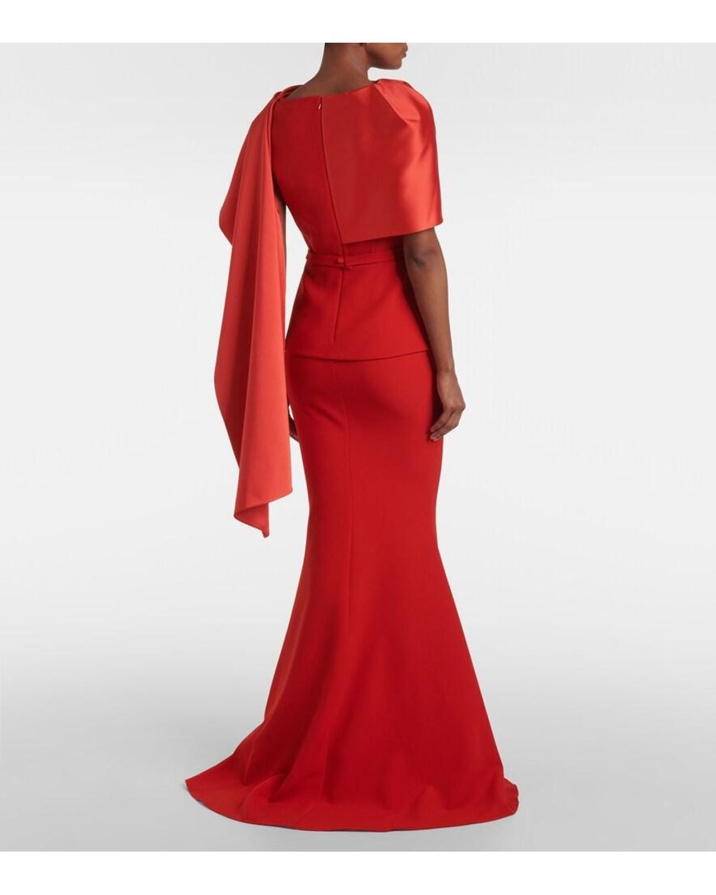 Safiyaa Red Evangelina Caped Crepe Gown