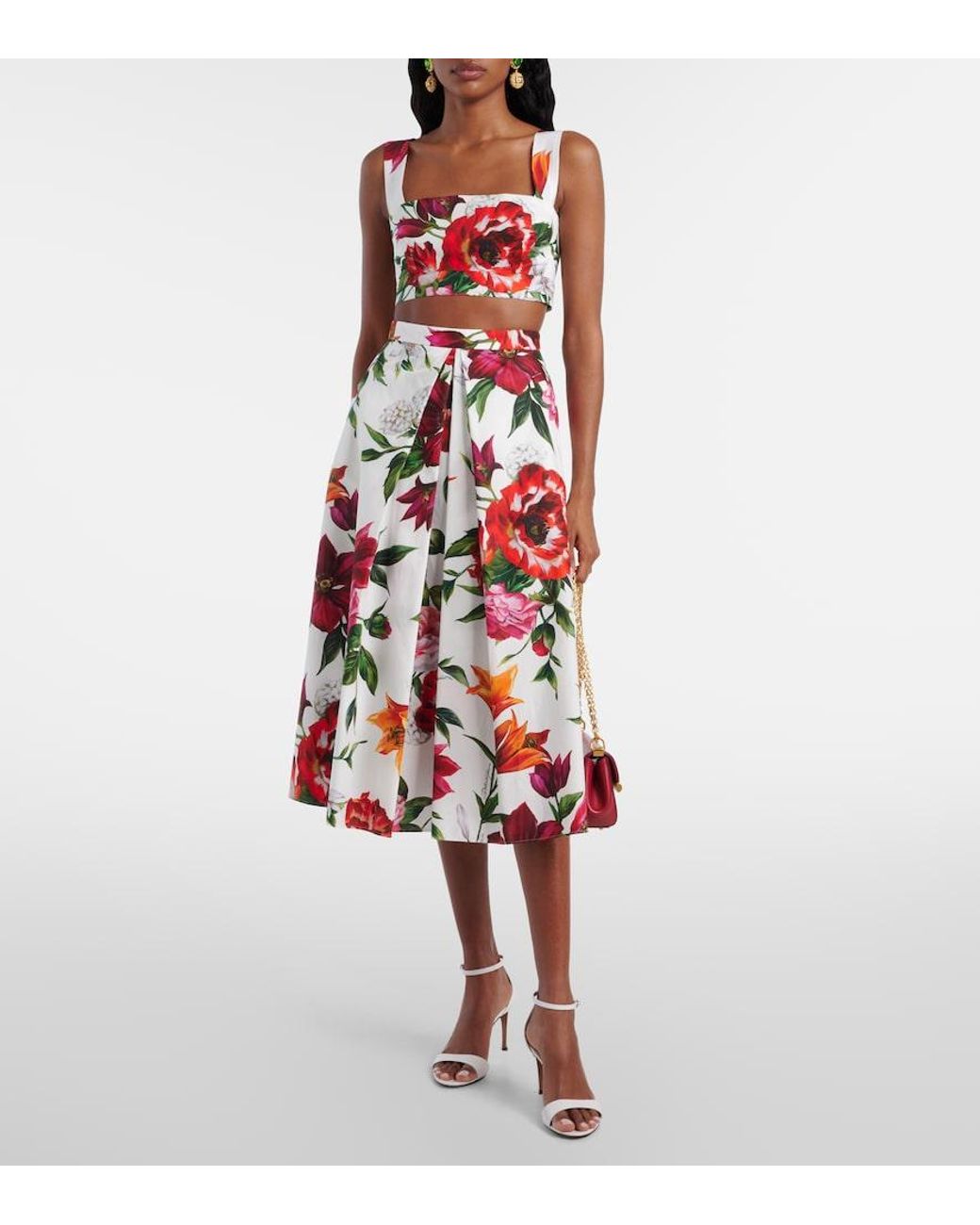 Dolce & Gabbana Red Floral Cotton Poplin Bra Top