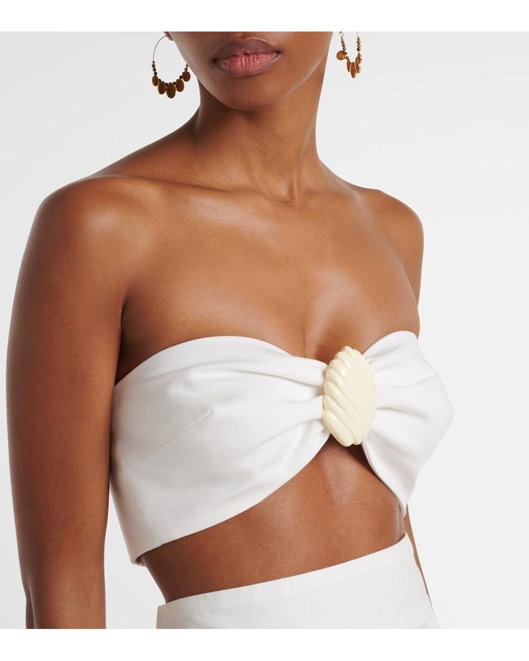 Adriana Degreas Natural Embellished Cotton-Blend Bandeau Top