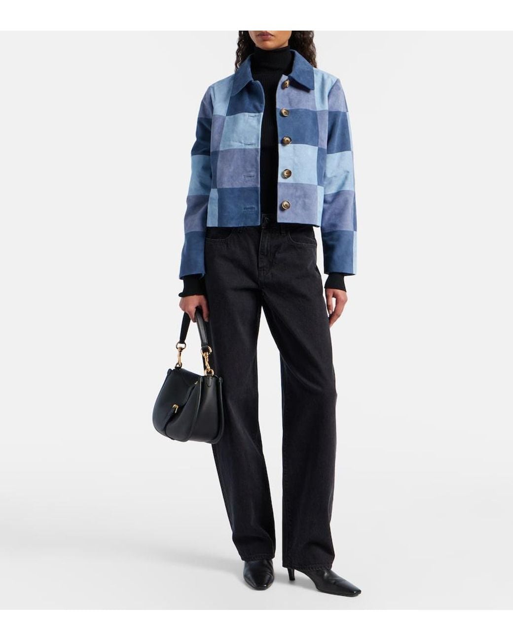 Rixo Blue Patchwork Suede Jacket