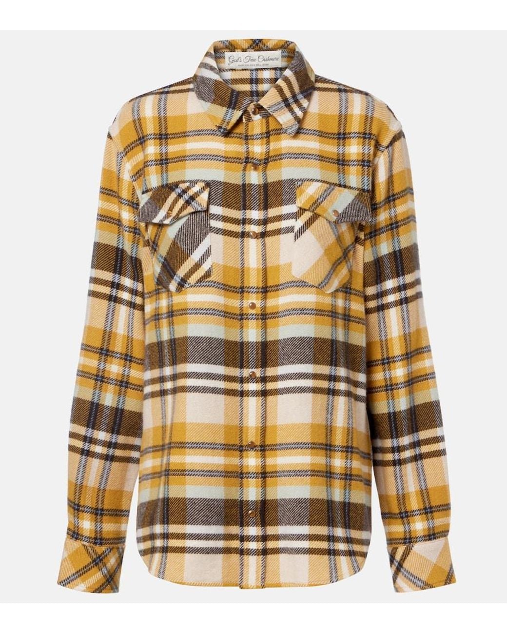 God's True Cashmere Metallic Abundance Tartan Cashmere Shirt With Tiger's Eye