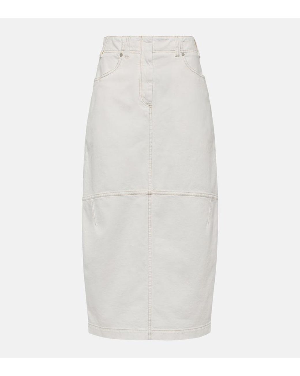 Brunello Cucinelli White Denim Midi Skirt