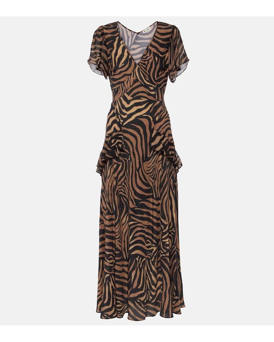 Rixo Brown Women's Evie Silk Crepe De Chine Tiger Patchwork Midi Dress