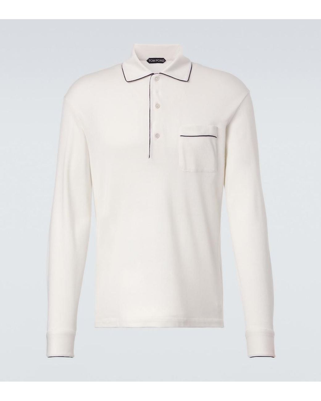 Tom Ford White Silk And Cotton Pique Polo Shirt for men