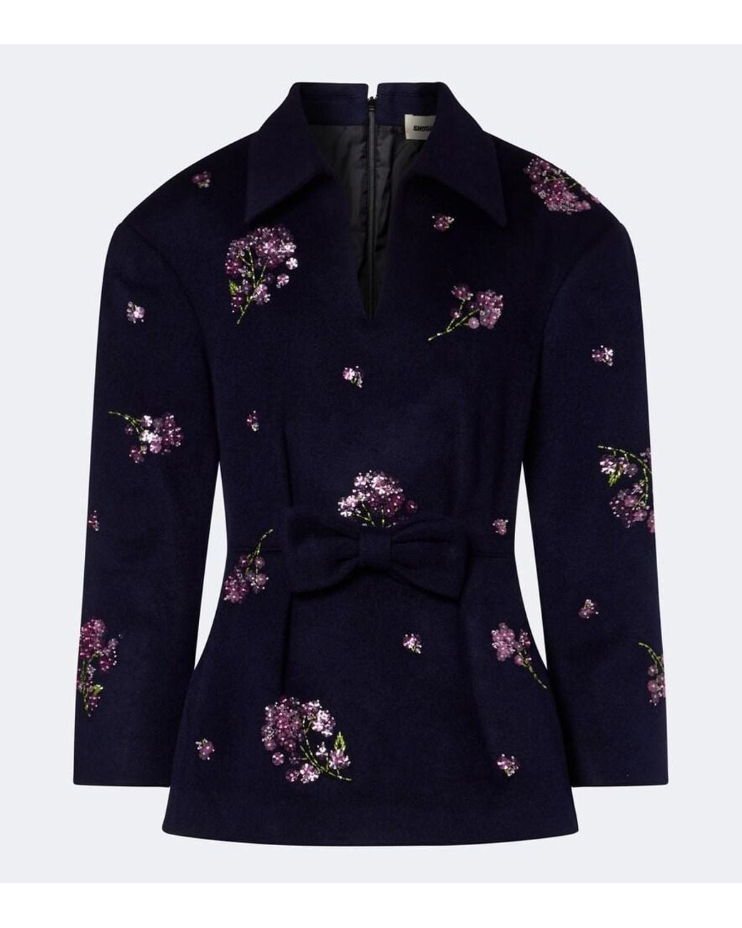 ShuShu/Tong Blue Bow-Detail Embellished Wool Top