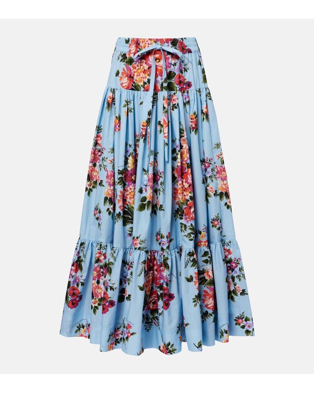 Dolce & Gabbana Blue Floral Cotton Poplin Maxi Skirt