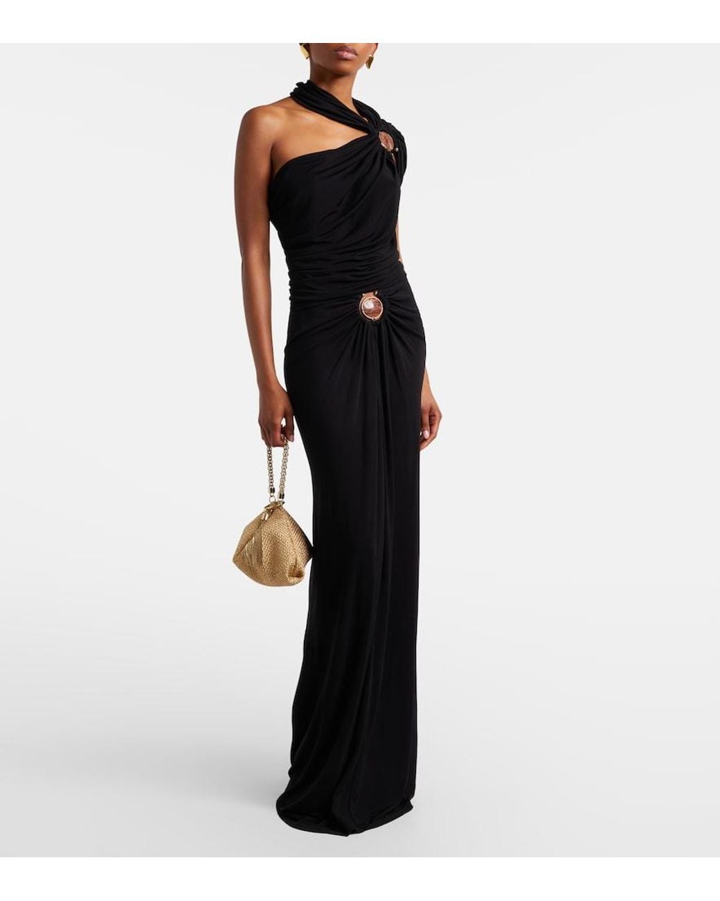 Christopher Esber Black Embellished Gathered Jersey Maxi Skirt