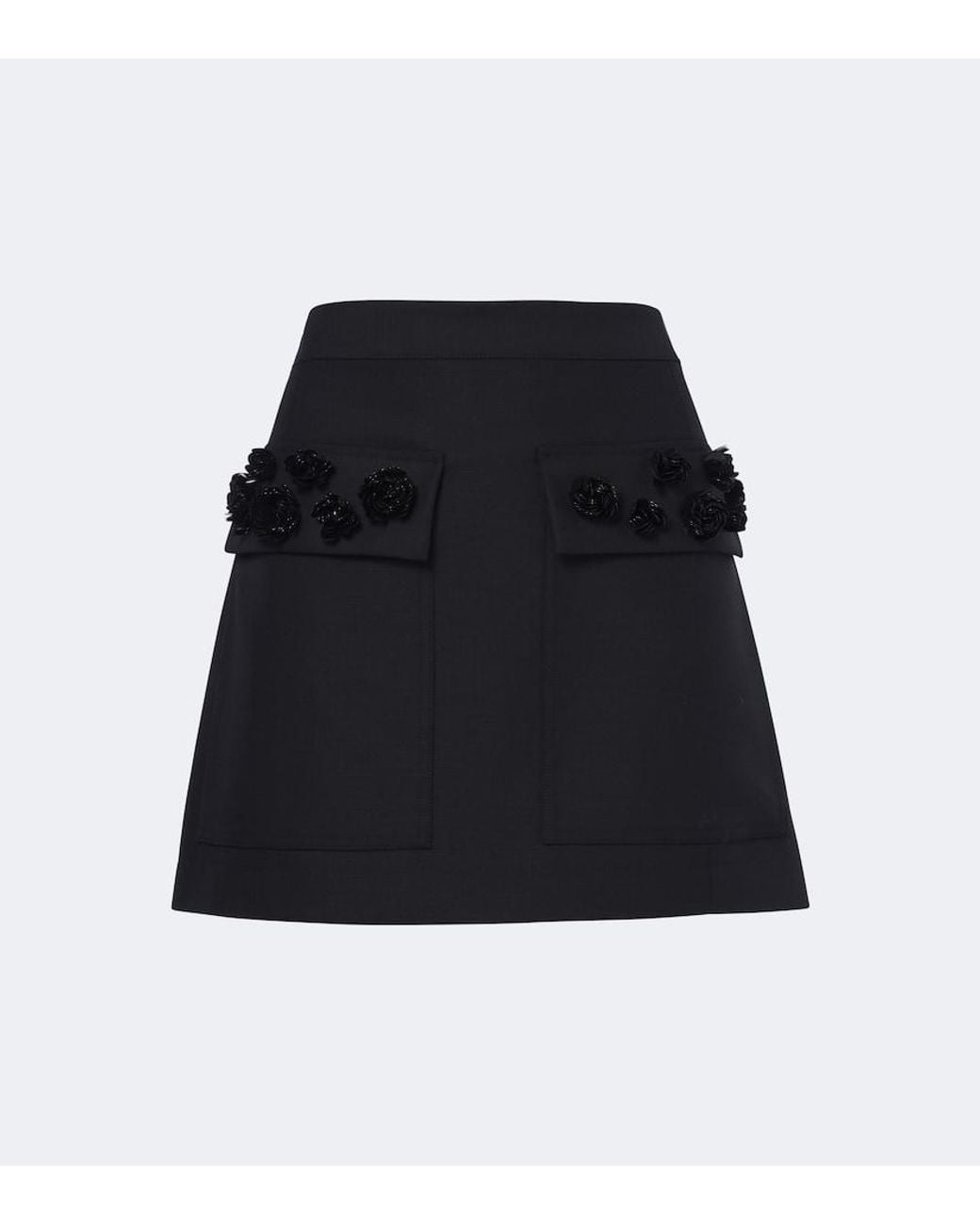 Plan C Black Embellished Wool-Blend Gabardine Miniskirt