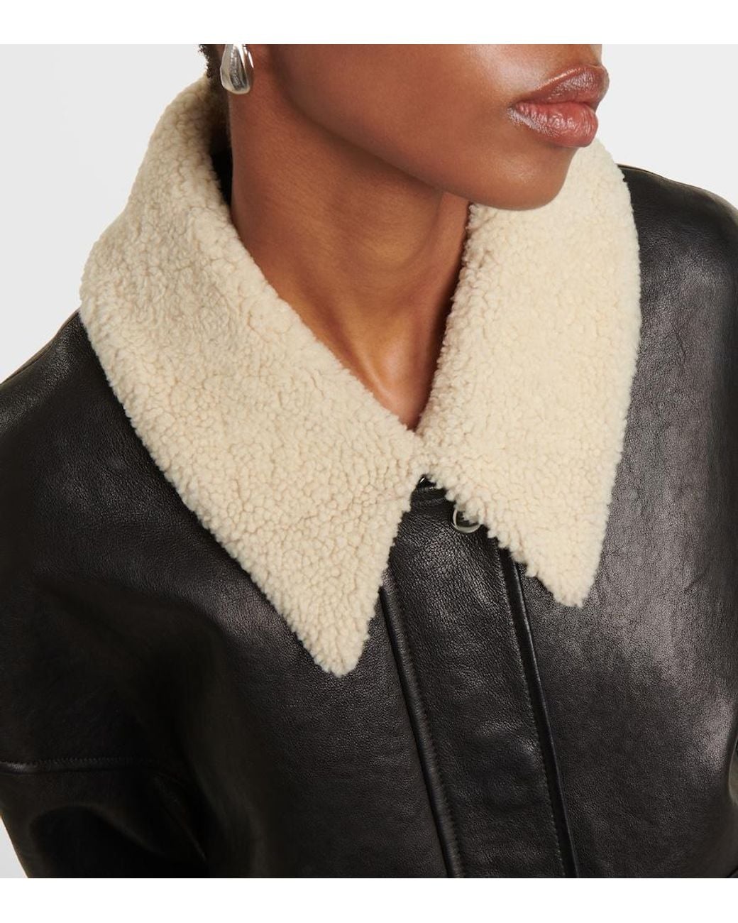 Khaite Black Shellar Shearling-Trimmed Leather Jacket