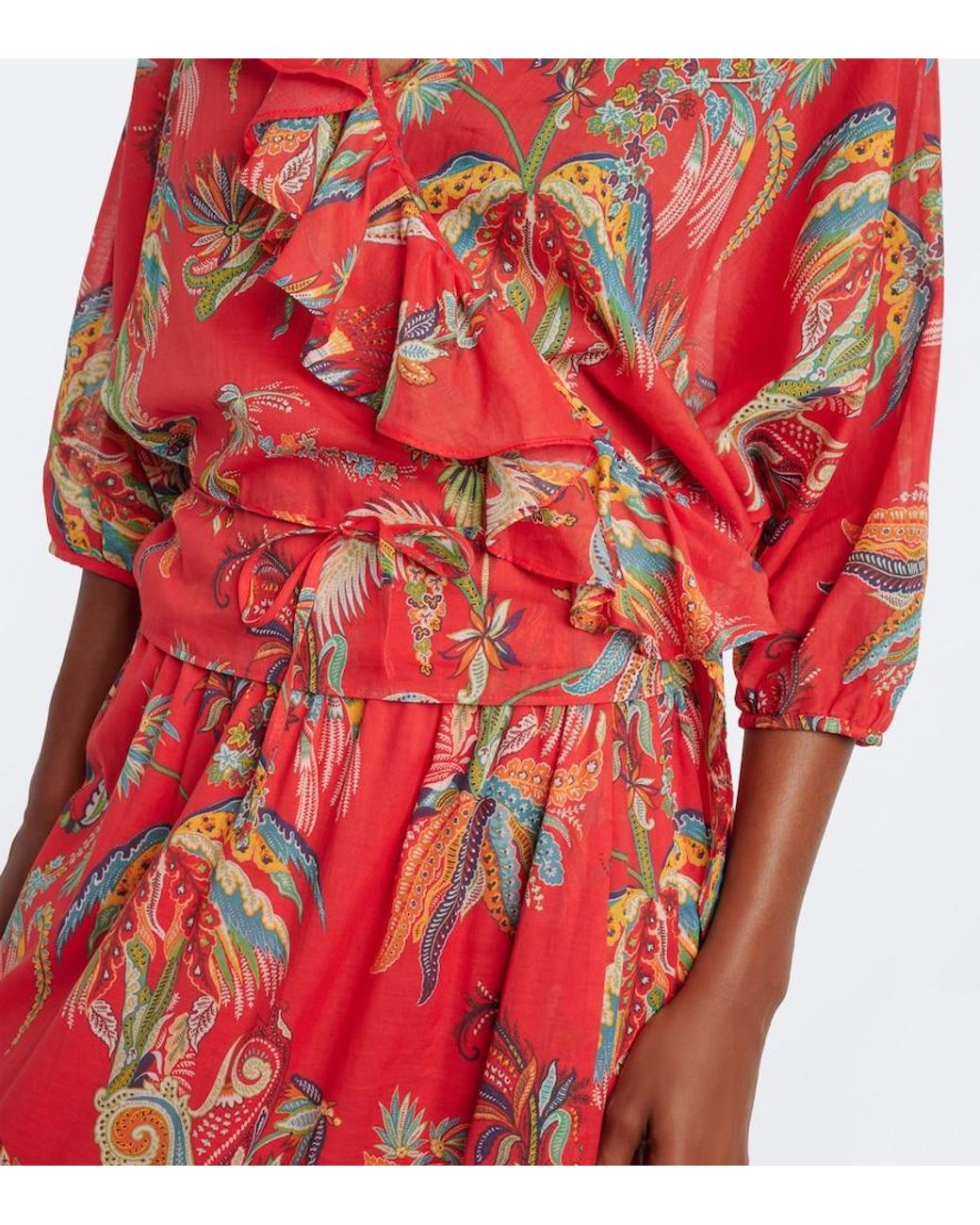 Etro Red Floral Cotton Wrap Top
