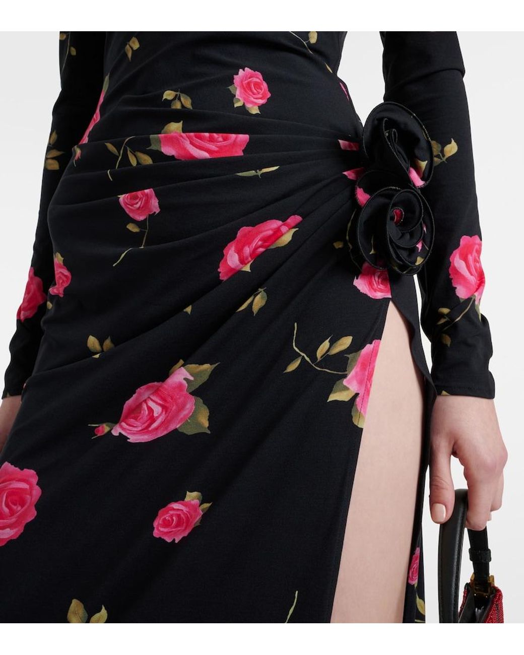 Magda Butrym Black Floral-Applique Gathered Maxi Dress