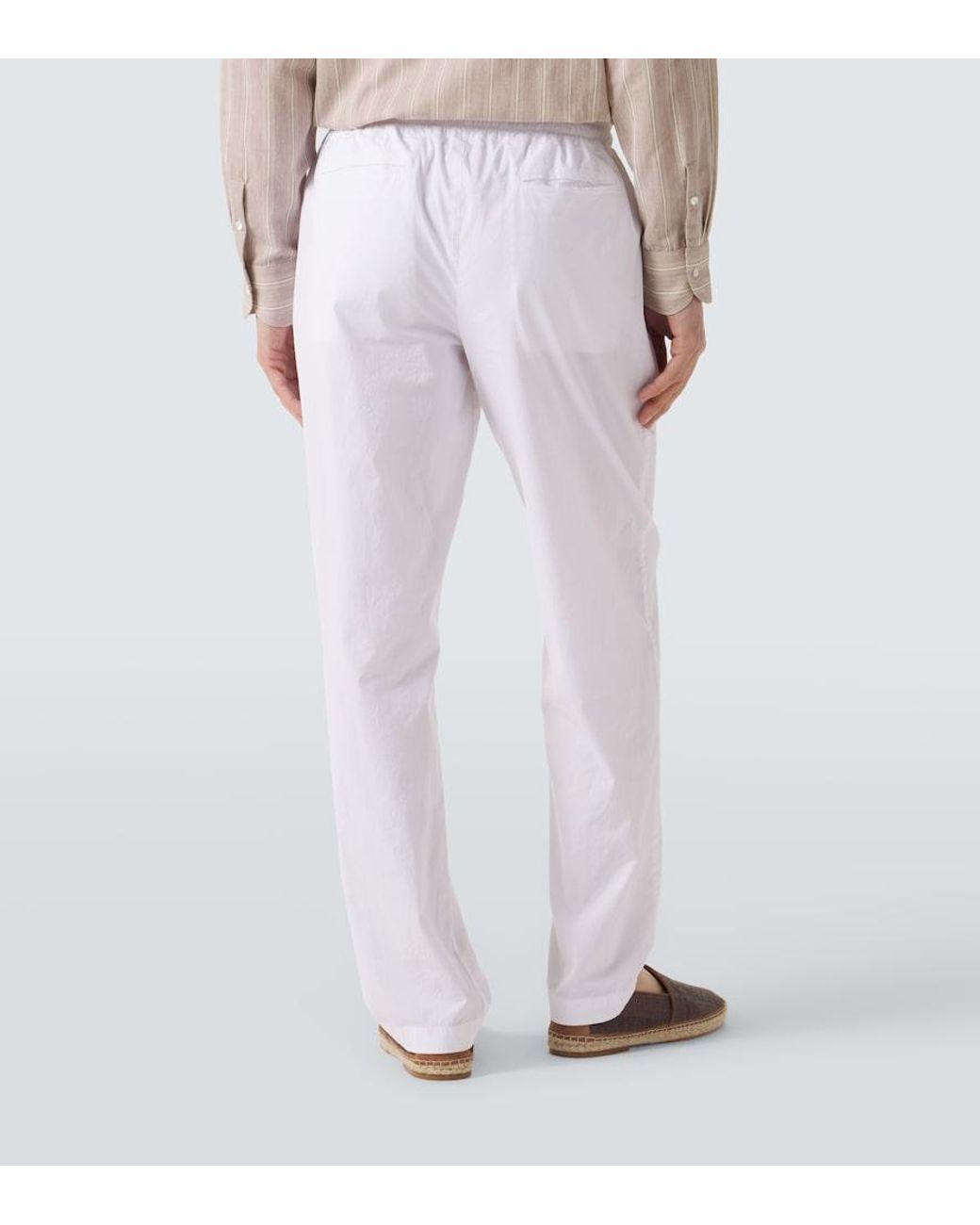 Fedeli White Cotton-Blend Straight Pants for men