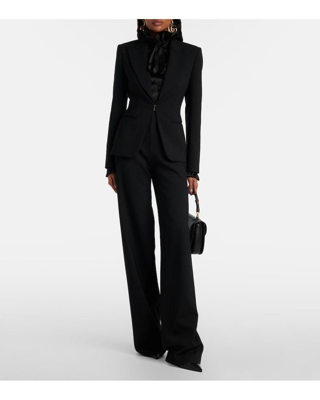 Gucci Black Wool-Blend Straight Pants