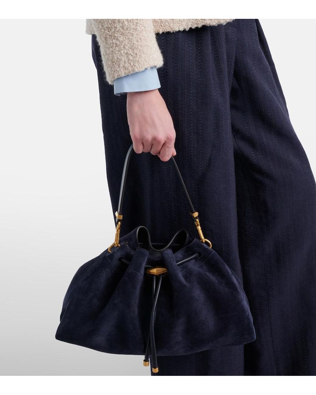 Jimmy Choo Blue Cinch Suede Bucket Bag